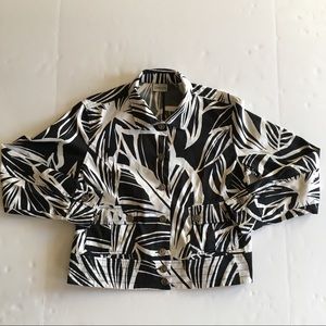 Chicos Jacket Leaf Print Black And White 1 Medium